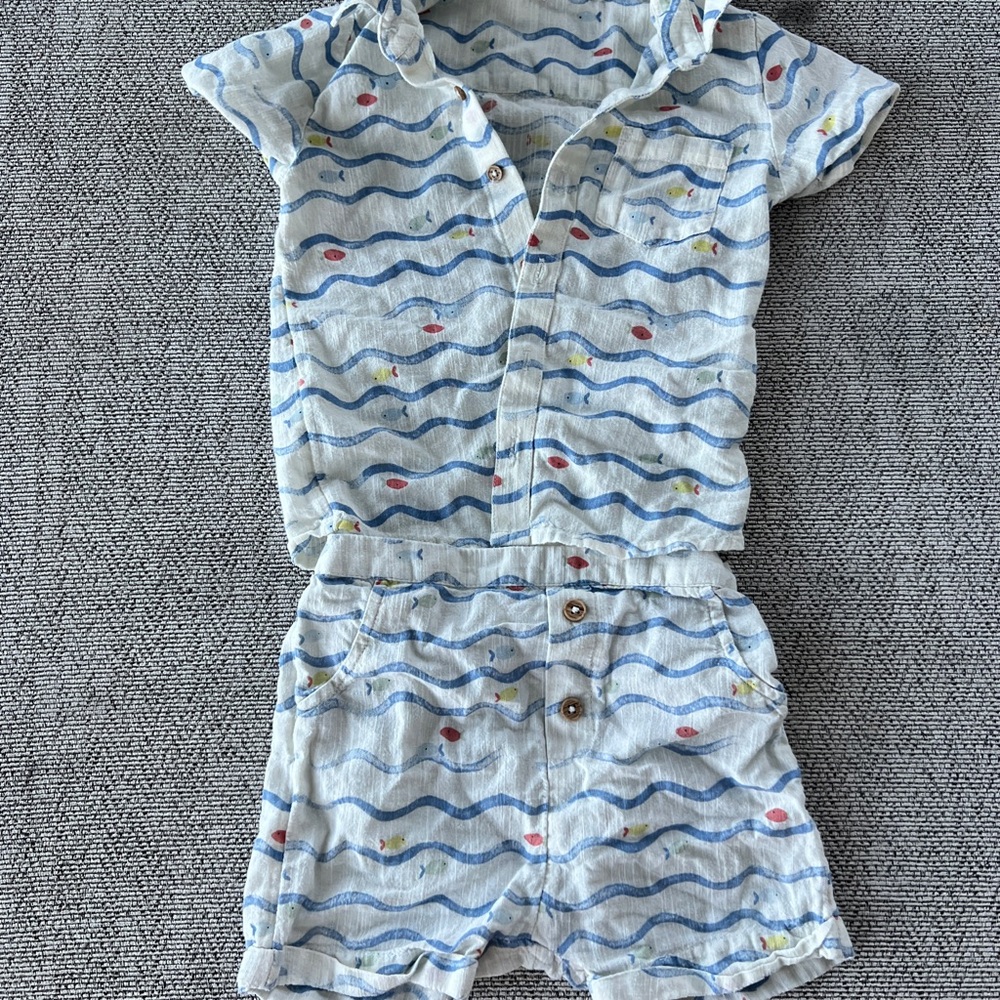Blue and White Wave Cotton Set